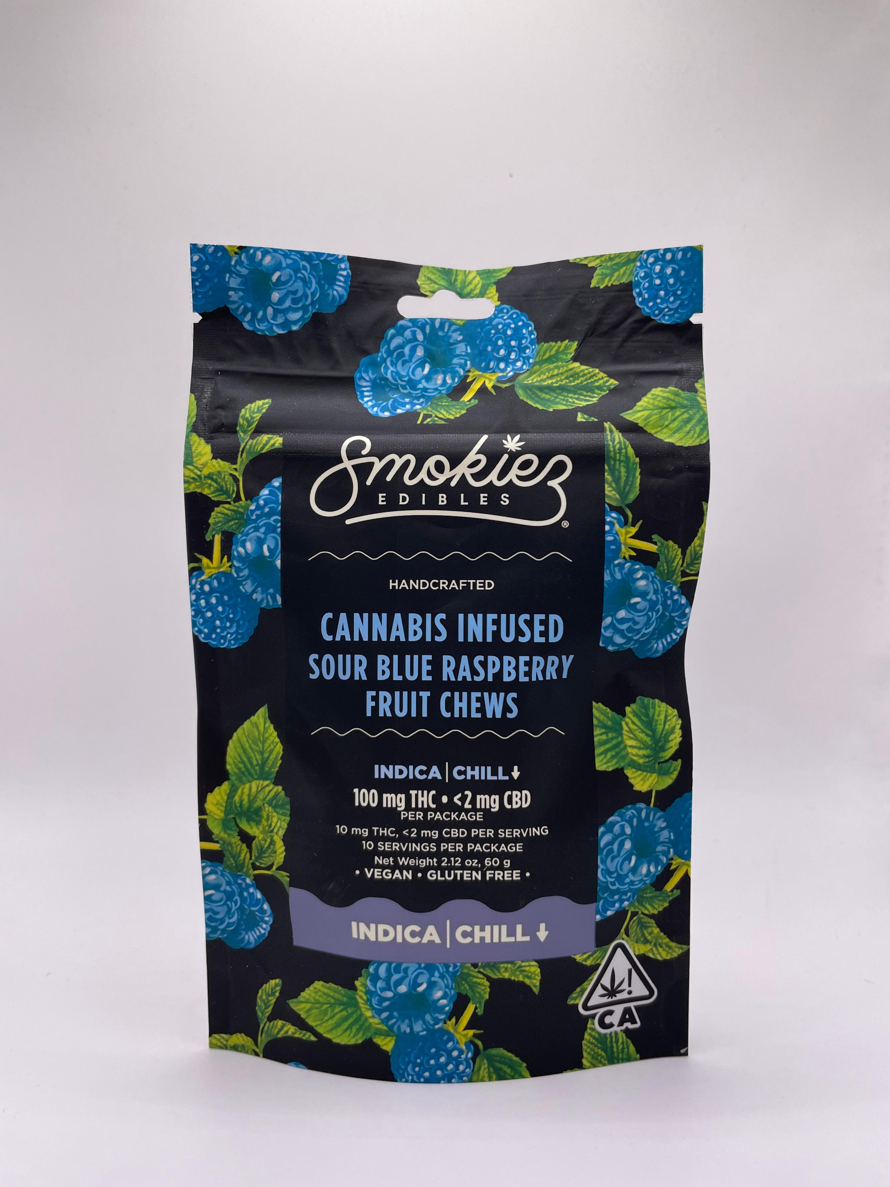 Smokiez Sour Blue Raspberry Indica Fruit Chews  100 Mg